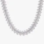 Moissanite Cuban Link Chain Vibe Mesh in 14K White Gold, 14mm round cut