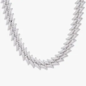 Moissanite Cuban Link Chain Vibe Mesh - 14K White Gold, 14mm Round Cut