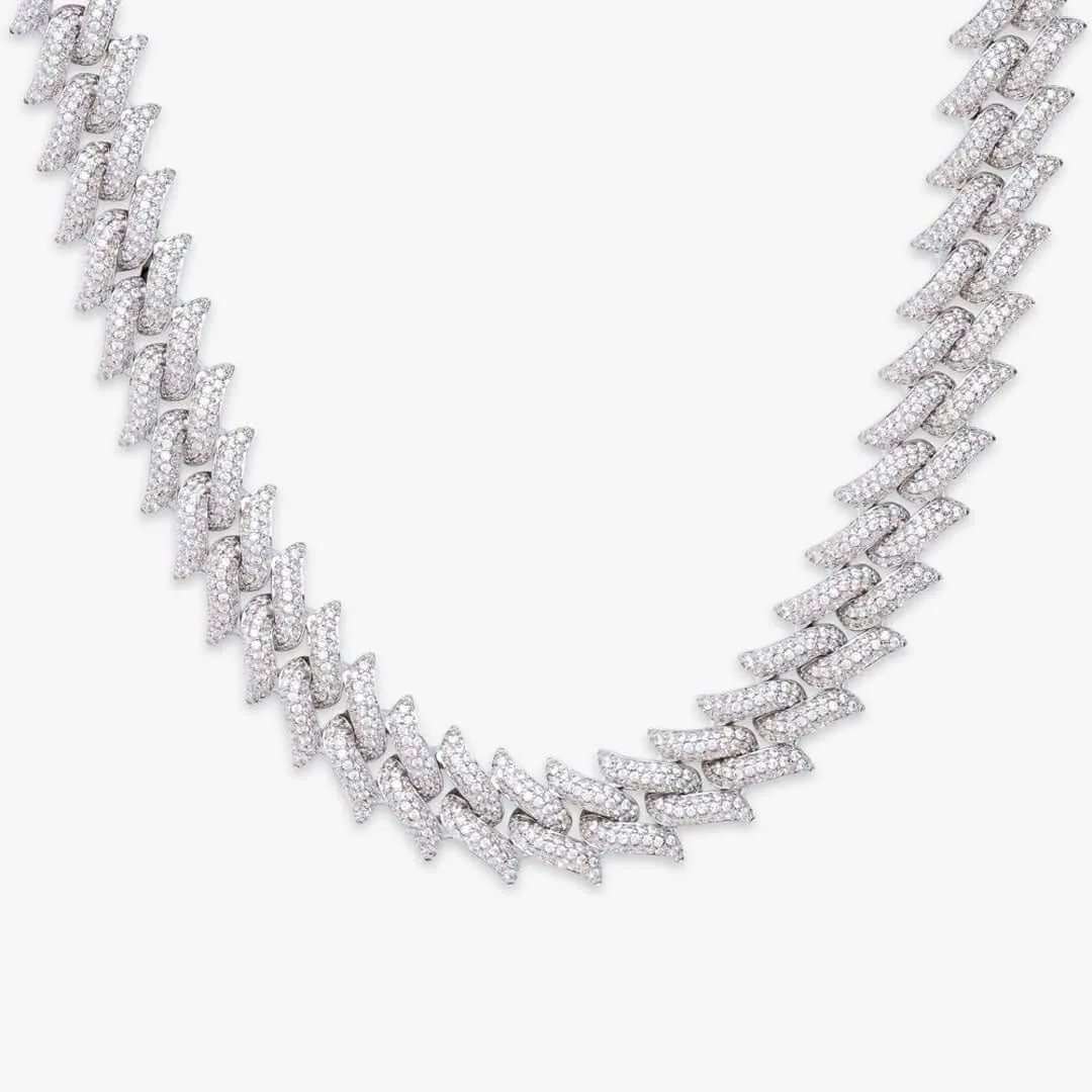 Moissanite Cuban Link Chain Vibe Mesh in 14K White Gold, 14mm round cut