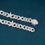 15mm Round Moissanite Cuban Link Chain AstralMesh in 14K White Gold Closeup Clasp