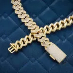 15mm Round Moissanite Cuban Link Chain Aurion in 14K Yellow Gold