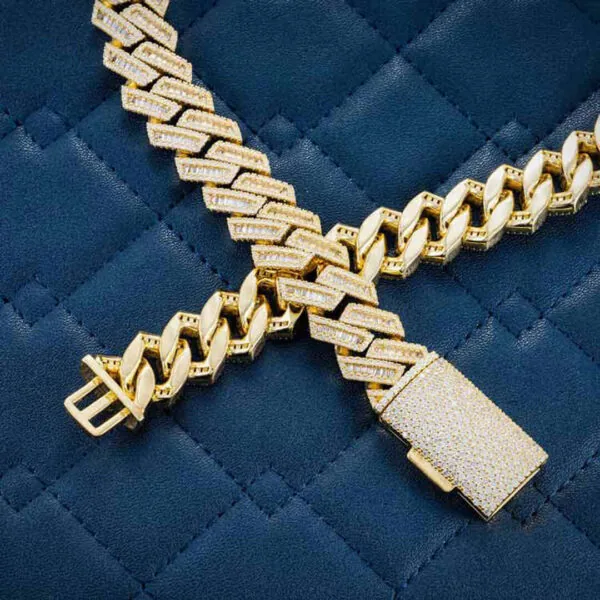 15mm Round Moissanite Cuban Link Chain Aurion in 14K Yellow Gold