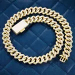 15mm Round Moissanite Cuban Link Chain Aurion in 14K Yellow Gold Back
