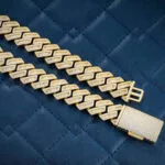 15mm Round Moissanite Cuban Link Chain Aurion in 14K Yellow Gold Clasp