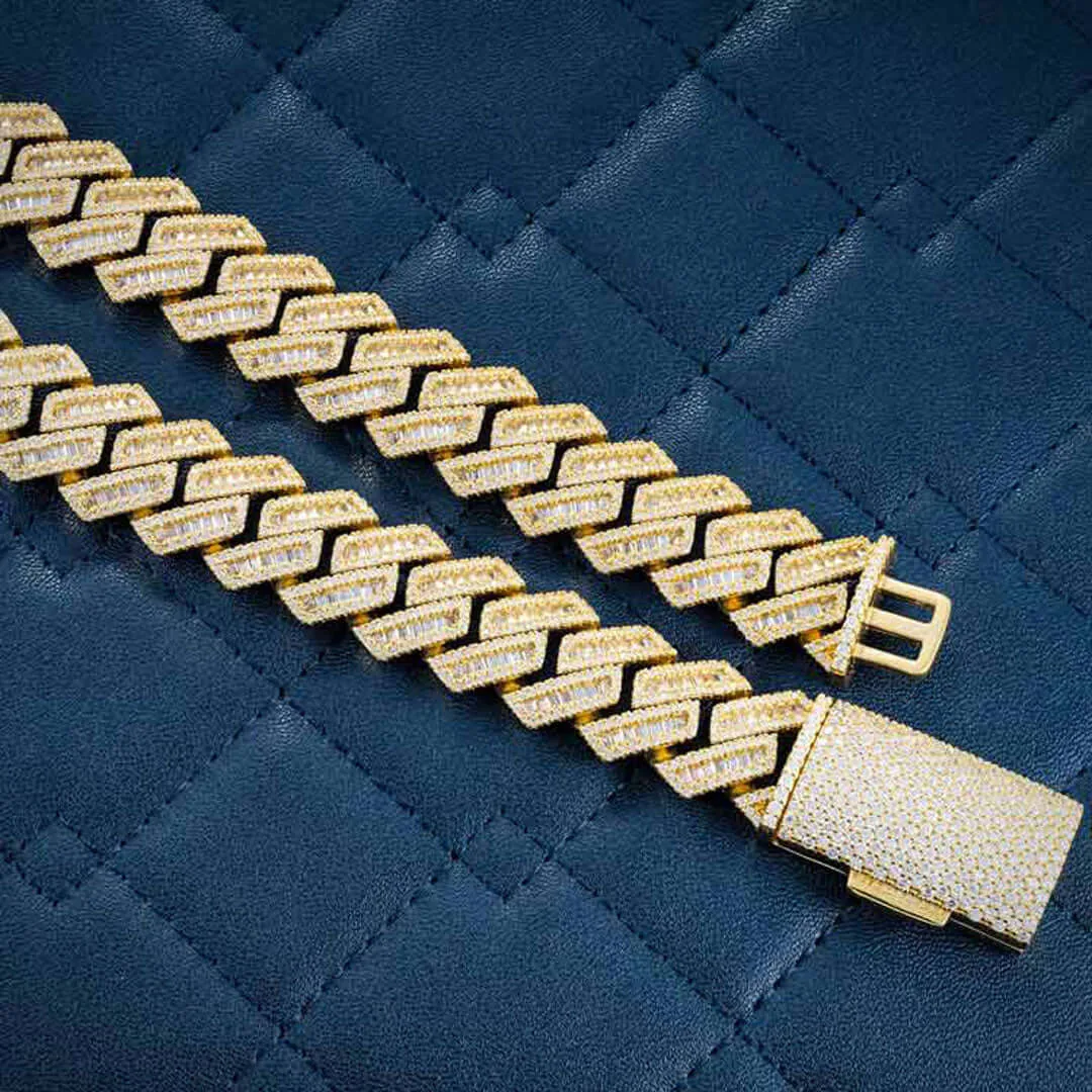 15mm Round Moissanite Cuban Link Chain Aurion in 14K Yellow Gold Clasp
