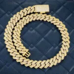 15mm Round Moissanite Cuban Link Chain Aurion in 14K Yellow Gold Closeup