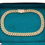 Moissanite Cuban Link Chain Aurion in 14K Yellow Gold, 15mm Round Cut, luxurious shine