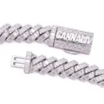 15mm Round Moissanite Cuban Link Chain RadiantWeave in 14K White Gold Closeup Clasp