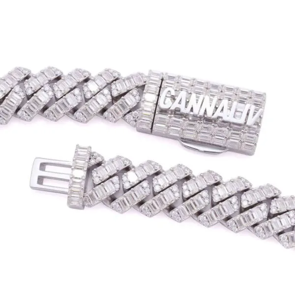 15mm Round Moissanite Cuban Link Chain RadiantWeave in 14K White Gold Closeup Clasp