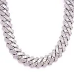 15mm Round Moissanite Cuban Link Chain RadiantWeave in 14K White Gold Closeup Front
