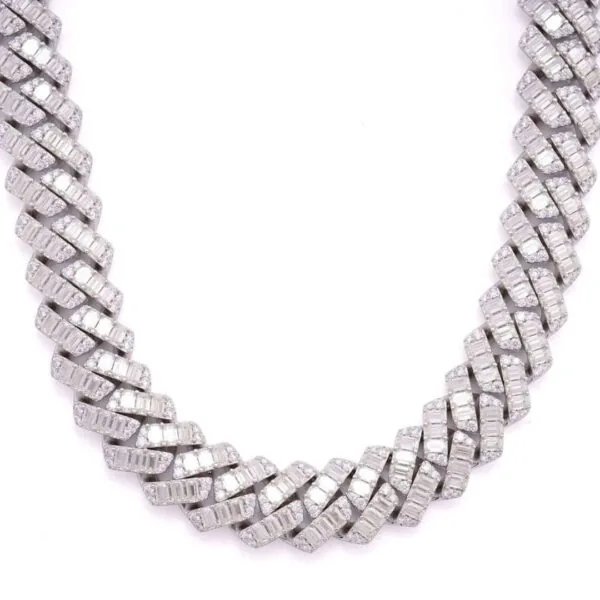 15mm Round Moissanite Cuban Link Chain RadiantWeave in 14K White Gold Closeup Front