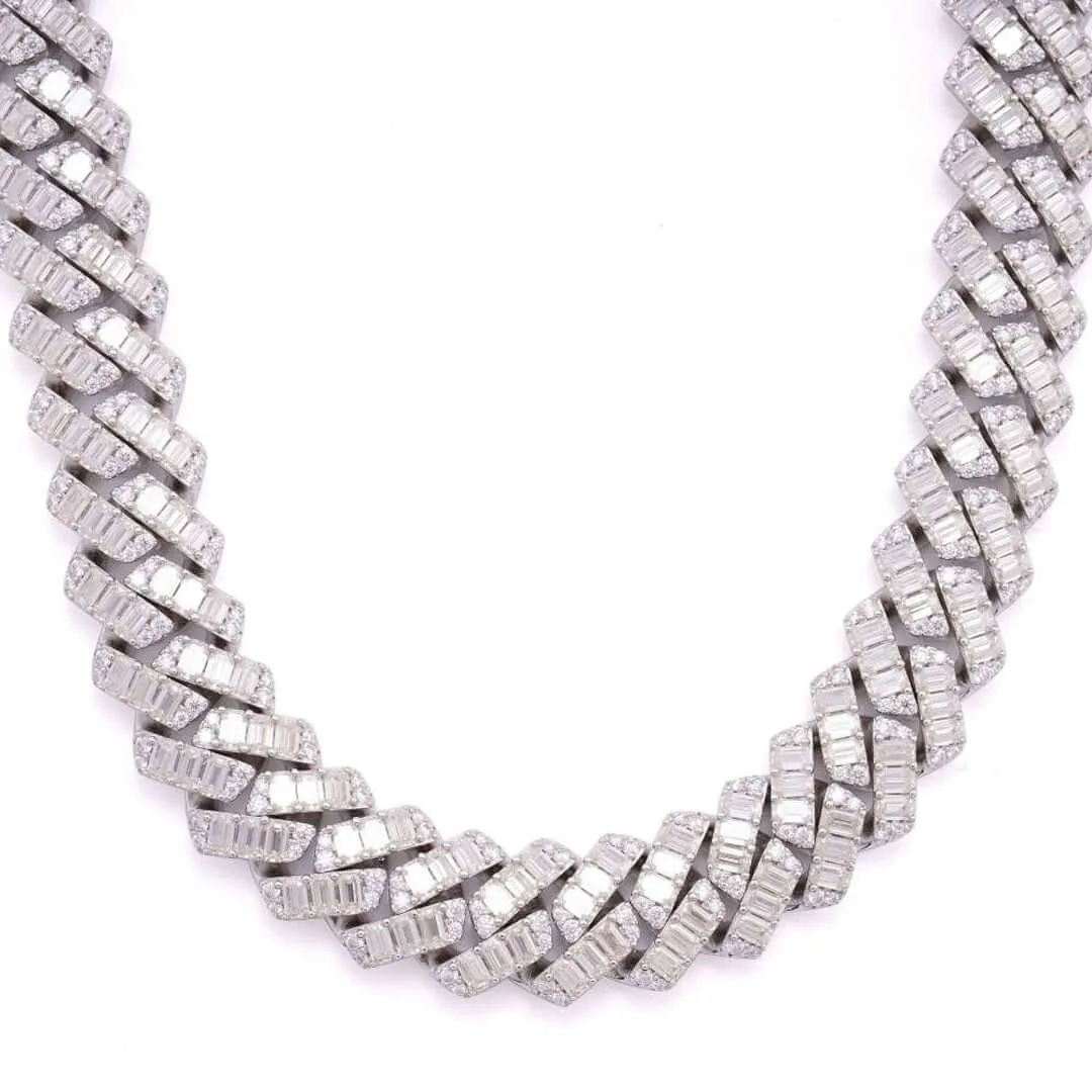 15mm Round Moissanite Cuban Link Chain RadiantWeave in 14K White Gold Closeup Front
