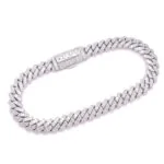 15mm Round Moissanite Cuban Link Chain RadiantWeave in 14K White Gold Closeup Full Chain
