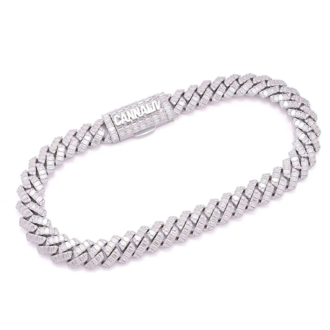 15mm Round Moissanite Cuban Link Chain RadiantWeave in 14K White Gold Closeup Full Chain