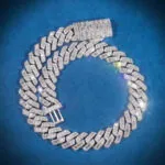 Moissanite Cuban Link Chain Radiant Weave in 14K White Gold, showcasing the stunning round stones and luxurious design.