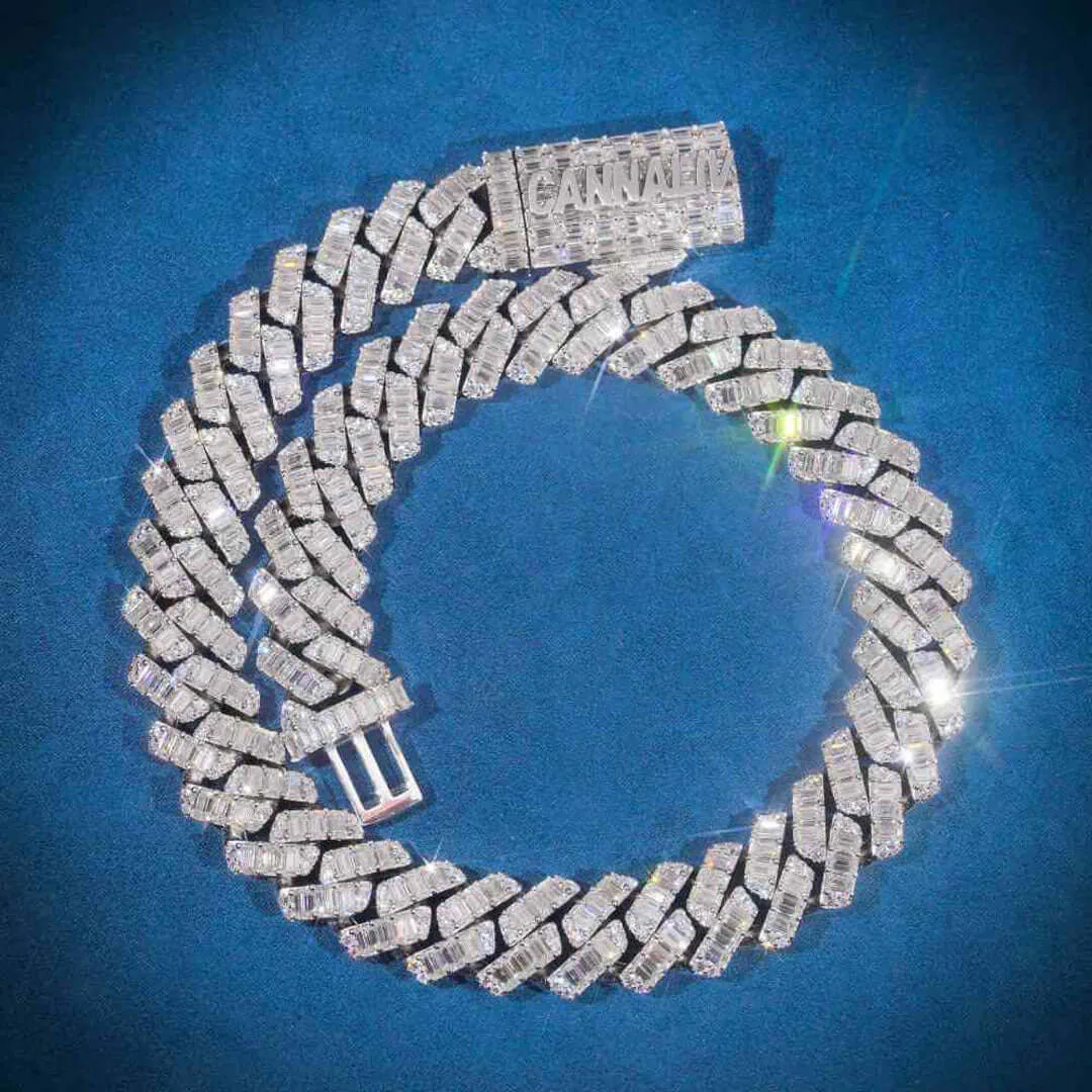 Moissanite Cuban Link Chain Radiant Weave in 14K White Gold, showcasing the stunning round stones and luxurious design.