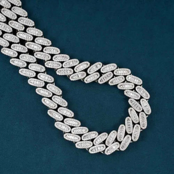 16mm Round Moissanite Cuban Link Chain Glorix in 14K White Gold Closeup
