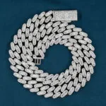 16mm Round Moissanite Cuban Link Chain Glorix in 14K White Gold