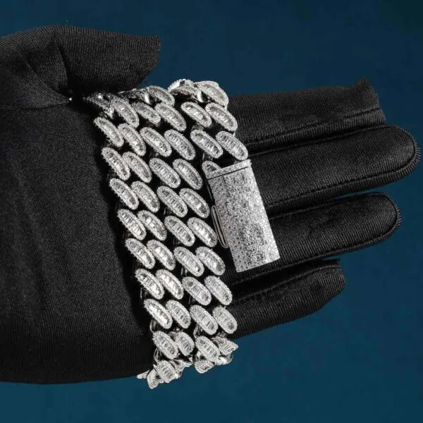 16mm Round Moissanite Cuban Link Chain Glorix in 14K White Gold with Clasp