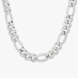 16mm Round Moissanite Cuban Link Chain Opulent Mesh in 14K White Gold