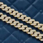 18mm Round Moissanite Cuban Link Chain Golden Blaze in 14K Yellow Gold Closeup Half Side