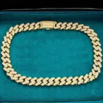 18mm Round Moissanite Cuban Link Chain Golden Blaze in 14K Yellow Gold