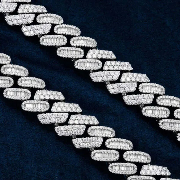 18mm Round Moissanite Cuban Link Chain LuxeStrand in 14K White Gold Closeup Chain