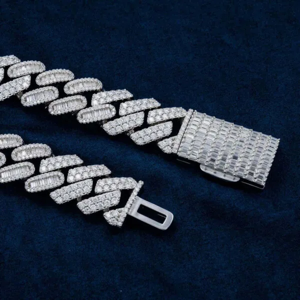 18mm Round Moissanite Cuban Link Chain LuxeStrand in 14K White Gold Closeup Clasp