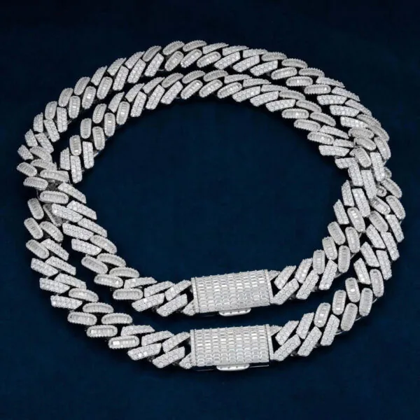 18mm Round Moissanite Cuban Link Chain LuxeStrand in 14K White Gold Closeup Front
