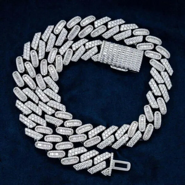 18mm Round Moissanite Cuban Link Chain LuxeStrand in 14K White Gold Closeup Full Chain