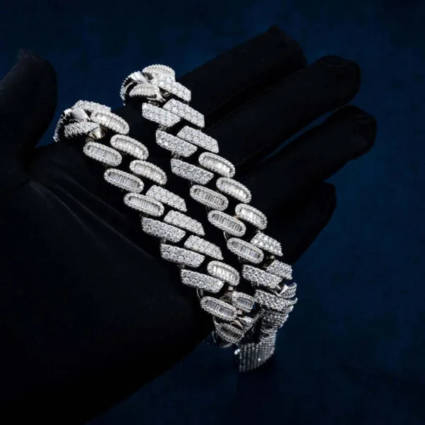 18mm Round Moissanite Cuban Link Chain LuxeStrand in 14K White Gold Closeup Half Chain