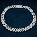 18mm Round Moissanite Cuban Link Chain Luxe Strand in 14K White Gold