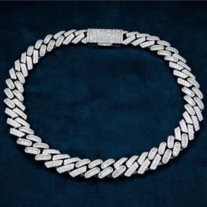 18mm Round Moissanite Cuban Link Chain Luxe Strand in 14K White Gold