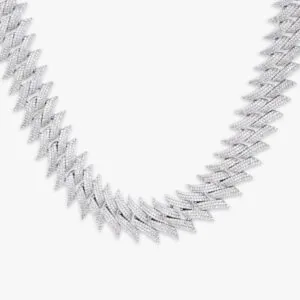 18mm Round Moissanite Cuban Link Chain Sharp Flow in 14K White Gold