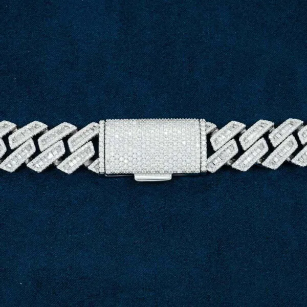 18mm Round Moissanite Cuban Link Chain ShineWeave in 14K White Gold Clasp