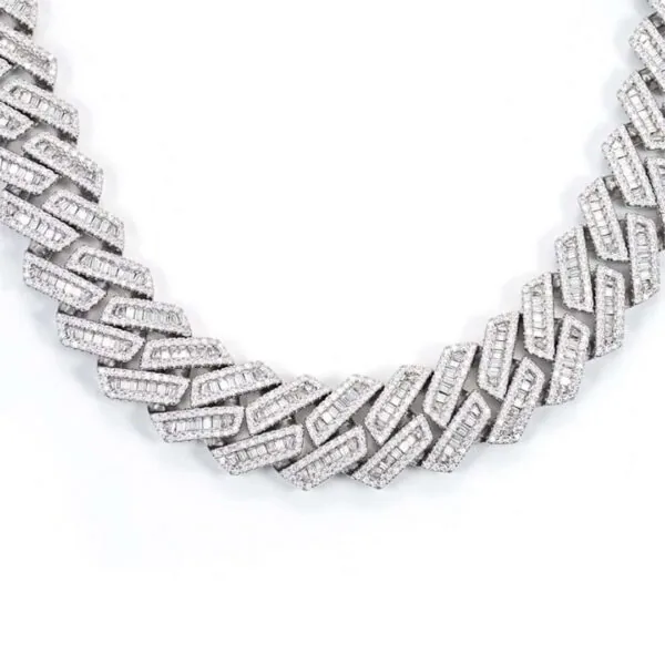 18mm Round Moissanite Cuban Link Chain ShineWeave in 14K White Gold Closeup Front