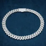 18mm Round Moissanite Cuban Link Chain Shine Weave in 14K White Gold