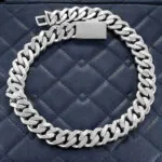 20mm Emerald Moissanite Cuban Link Chain Elite Weave in 14K White Gold Closeup Back Chain
