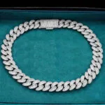 20mm Emerald Moissanite Cuban Link Chain Elite Weave in 14K White Gold
