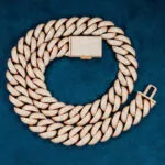 20mm Round Moissanite Cuban Link Chain Aurelon in 14K Rose Gold