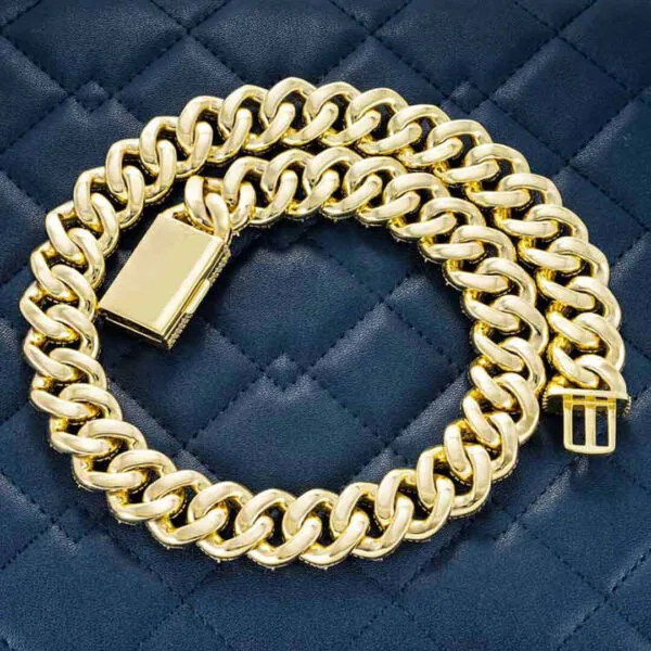 20mm Round Moissanite Cuban Link Chain BoldWeave in 14K Yellow Gold Closeup Back Chain