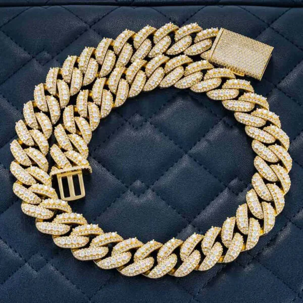 20mm Round Moissanite Cuban Link Chain BoldWeave in 14K Yellow Gold Closeup Full Chain