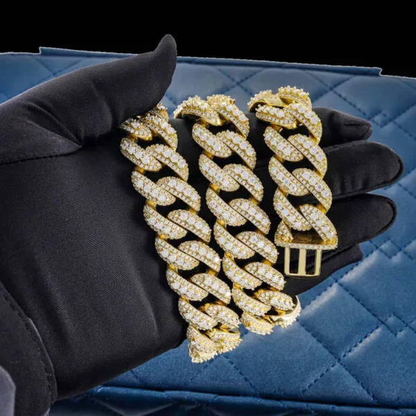 20mm Round Moissanite Cuban Link Chain BoldWeave in 14K Yellow Gold Closeup Half Chain