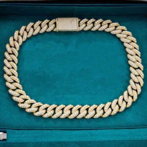 20mm Round Moissanite Cuban Link Chain Bold Weave in 14K Yellow Gold