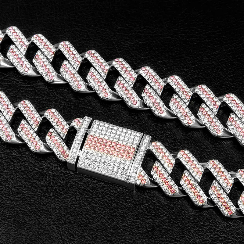 20mm Round Moissanite Cuban Link Chain CrimsonWeave in 14K White Gold Closeup Clasp