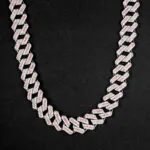 20mm Round Moissanite Cuban Link Chain CrimsonWeave in 14K White Gold Closeup Front