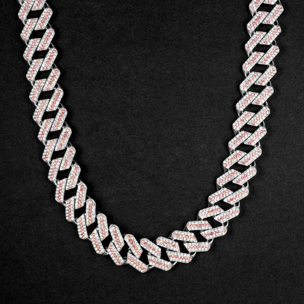 20mm Round Moissanite Cuban Link Chain CrimsonWeave in 14K White Gold Closeup Front