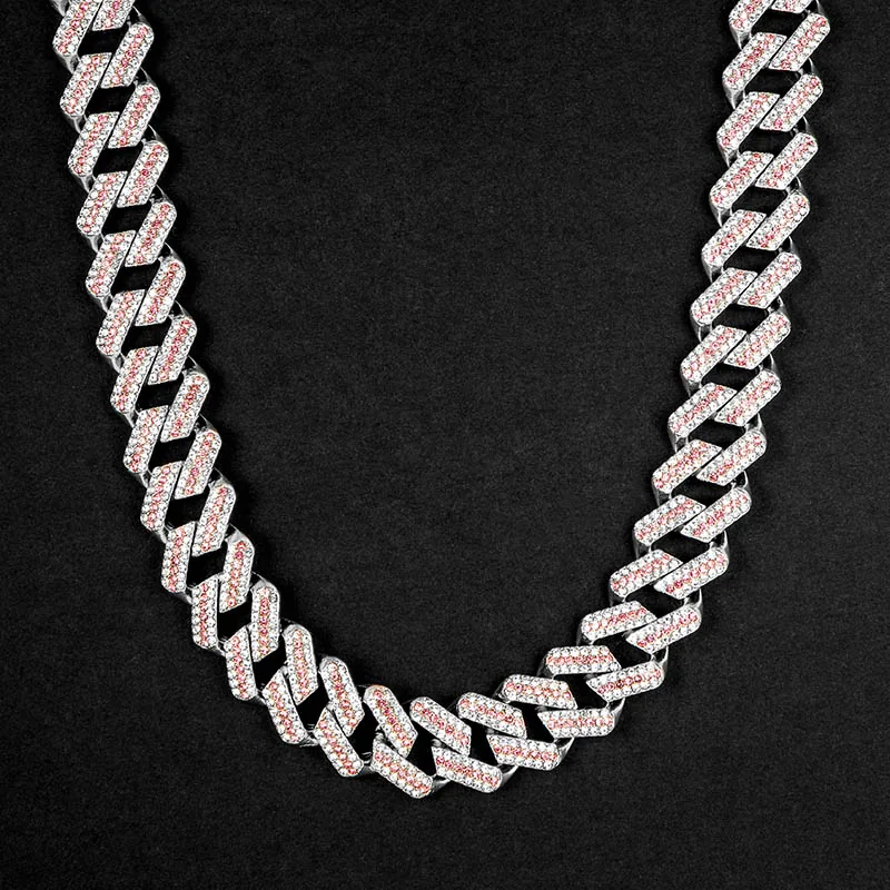 20mm Round Moissanite Cuban Link Chain CrimsonWeave in 14K White Gold Closeup Front