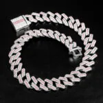 20mm Round Moissanite Cuban Link Chain Crimson Weave in 14K White Gold