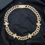 20mm Round Moissanite Cuban Link Chain Crosschain in 14K Yellow Gold